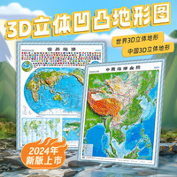 中国地形+世界地形2册 高清版3D凹凸地图立体图地形教学工具学生地理学习工具