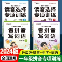 全套4册语文专项训练 一年级读音选择专项训练+看拼音写词语 小学语文基础知识强化训练阅读理解课文内容填空看图说话写话看拼音写词语生字注音必背古诗词积累同步专项训练知识大全