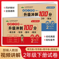 二年级下册全优单元大卷升级冲刺100分 语文+数学全2册 单元期中期末基础巩固提高真题复习检测冲刺达标测试卷
