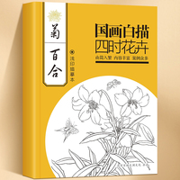 国画白描四时花卉-菊百合 白描浅印描摹本由简入繁画面清晰内容丰富案例众多初学者入门书籍