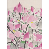 吴冠中艺术明信片：荷花